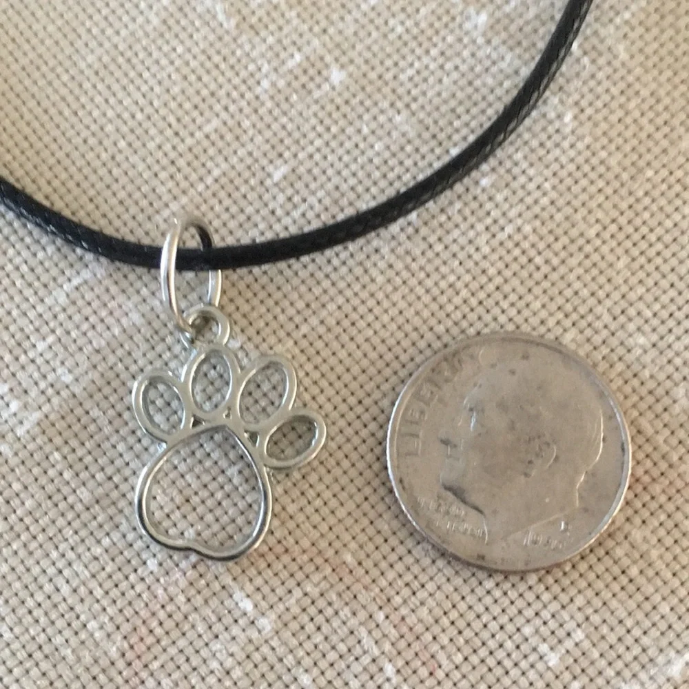 HAND CRAFTED Paw Necklace Dainty Silver Toned